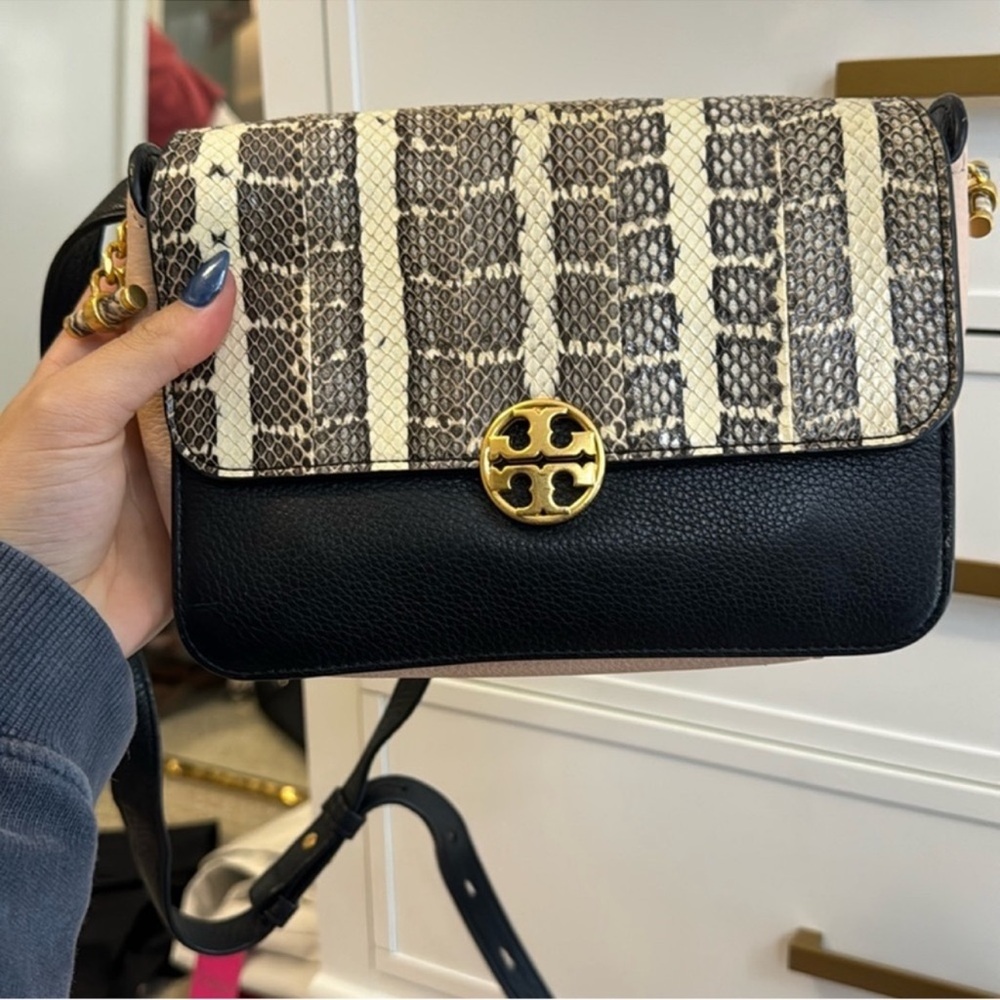 Tory Burch Black and Cream Geometric Crossbody Bag